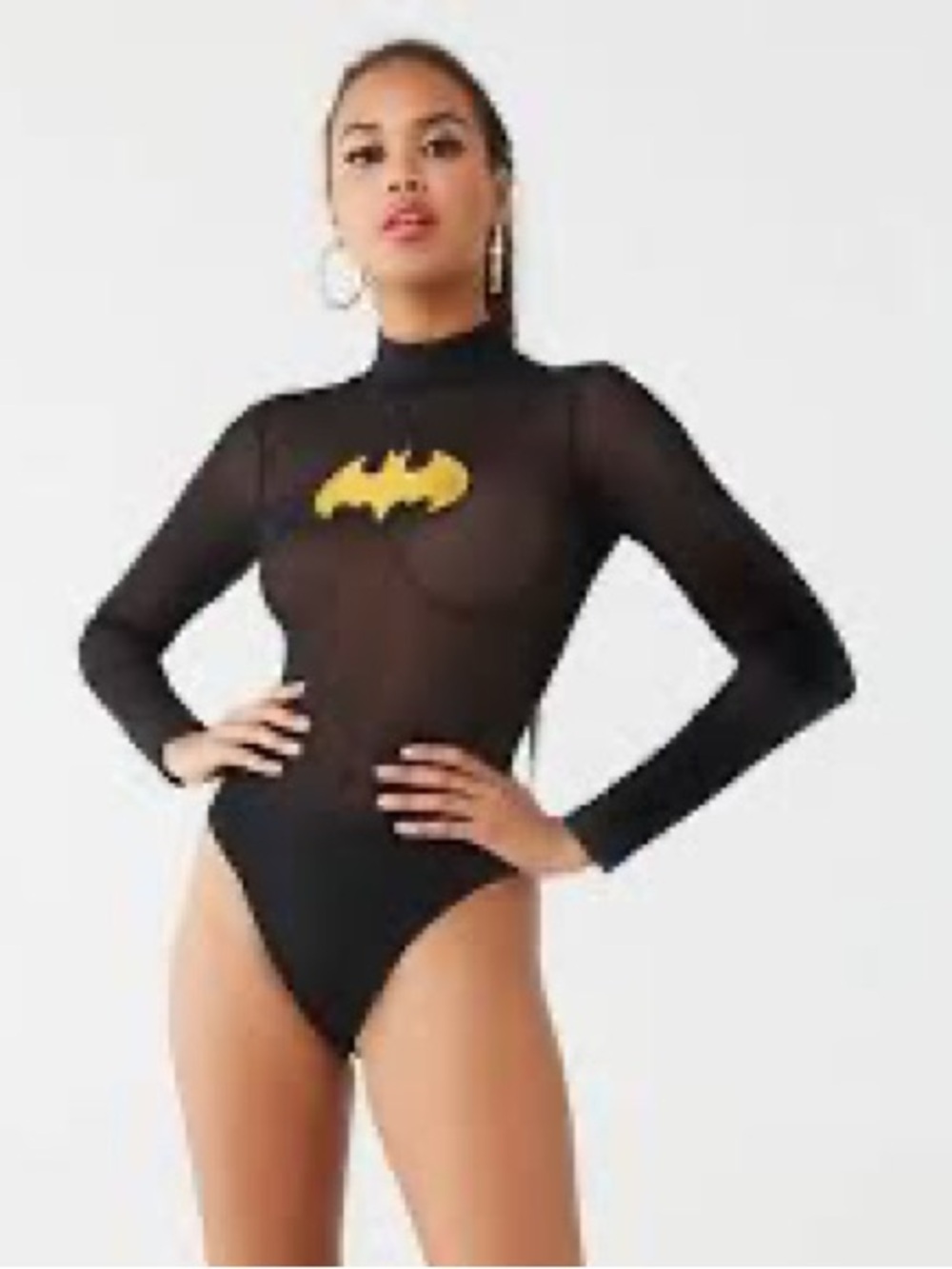 ❤️‍🔥5/$25❤️‍🔥NWOT Women's Sheer Black Batman Logo Long Sleeve Bodysuit